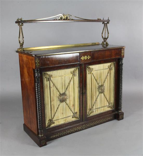 A Regency brass inset rosewood chiffonier, W.3ft 10in. D.1ft 6in. H.4ft 2in.